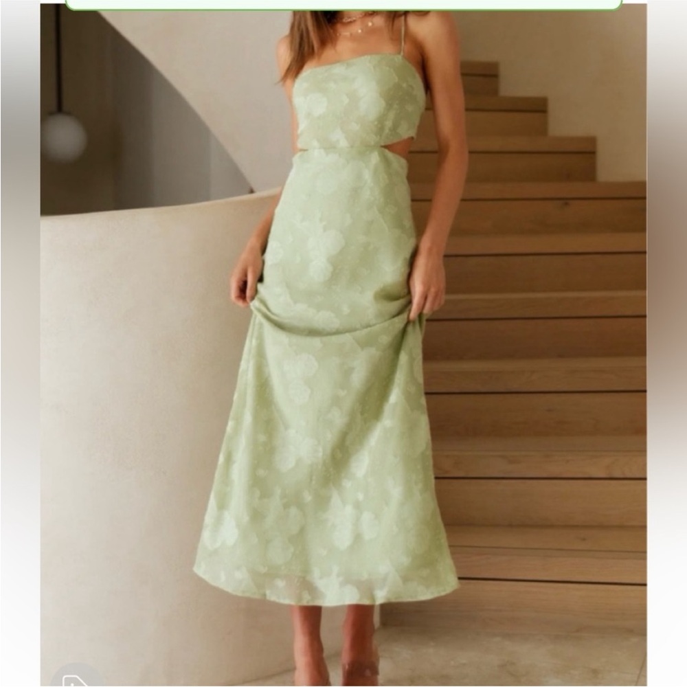 Fortunate One Green Midi Dress with Side Cutouts